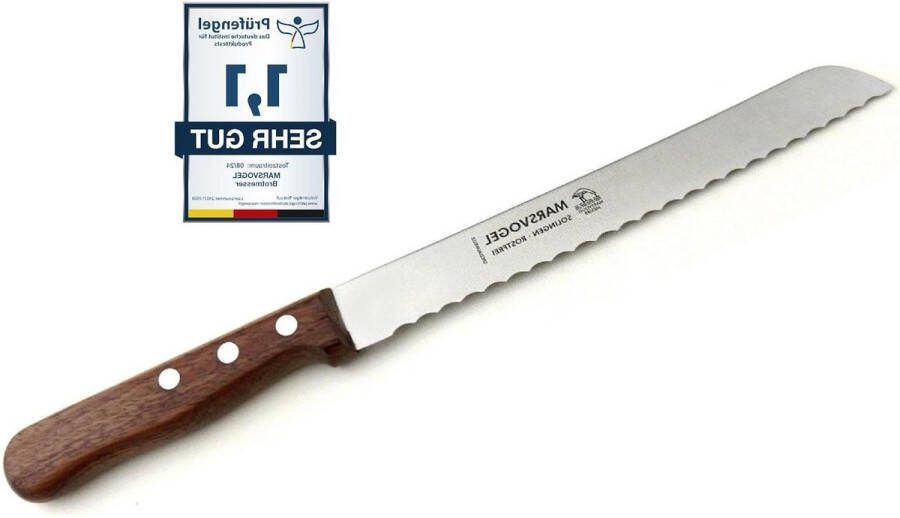Broodmes 20 mm rugdikte met golf hout bruin extra lang