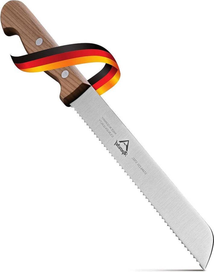 Broodmes gekarteld 20 cm *Made in Germany* ergonomisch houten handvat kersenhout Alpenchef roestvrij staal Solingen