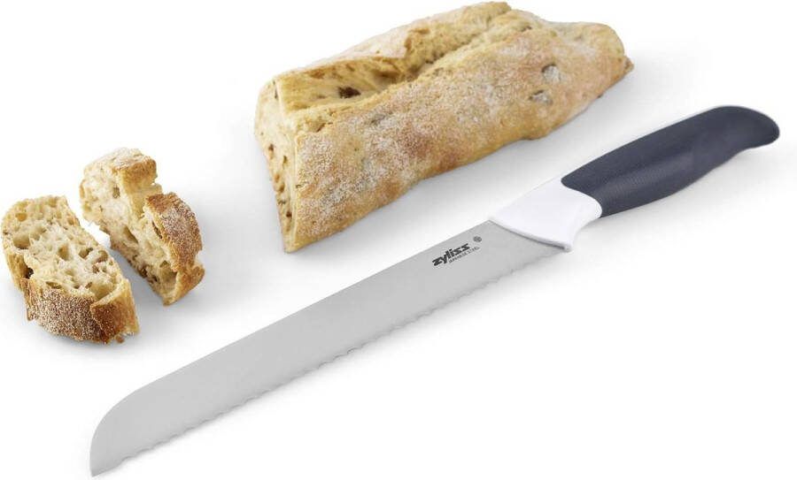 Broodmes Japans roestvrij staal donkergrijs wit handvat gekarteld broodmes vaatwasmachinebestendig