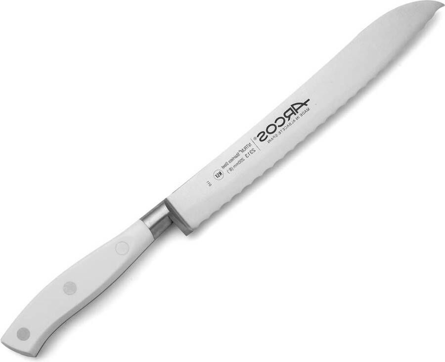 Broodmes Lemmet van nitrumgesmeed roestvrij staal 200mm Handvat Polyoxymethyleen (POM) Wit