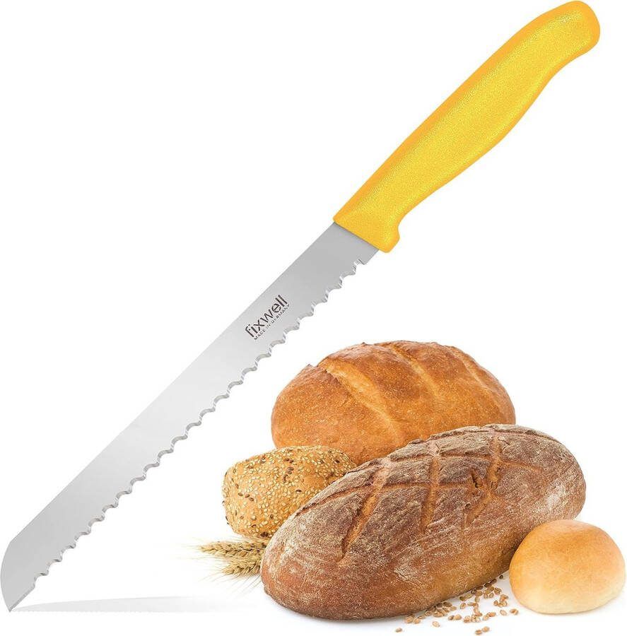 Broodmes met gekartelde rand geel 18 cm scherp broodmes van roestvrij staal zeer roestvrij vaatwasmachinebestendig en geschikt voor levensmiddelen