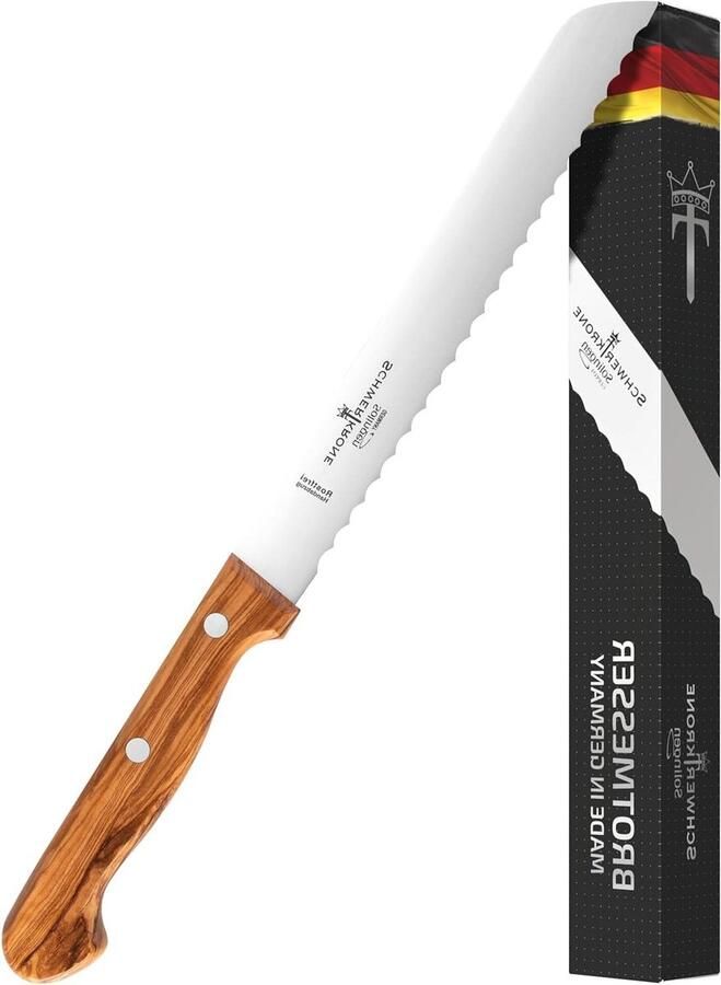 Broodmes met gekartelde rand olijfhouten handvat 20 cm roestvrij staal Made in Germany