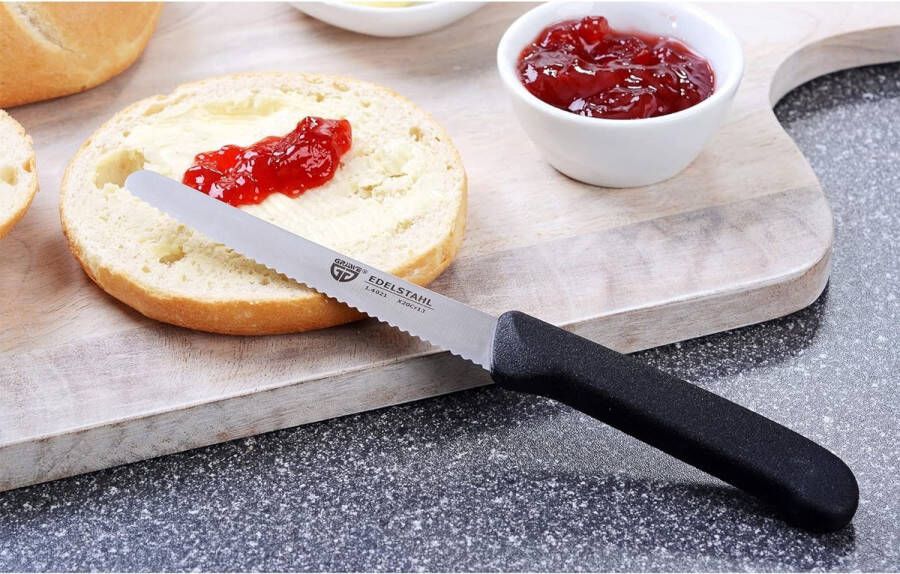 Broodmes Tafelmessen 2 stuks messenset om te snijden set van 2 broodmessen ontbijtmes met eenzijdige gekartelde rand broodmes scherpe messen voor de broodtijd 21 cm zwart