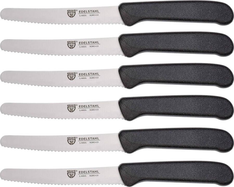 Broodmes Tafelmessen 6 stuks messenset om te snijden set van 6 broodmessen ontbijtmes met eenzijdige gekartelde rand mes 21 cm zwart