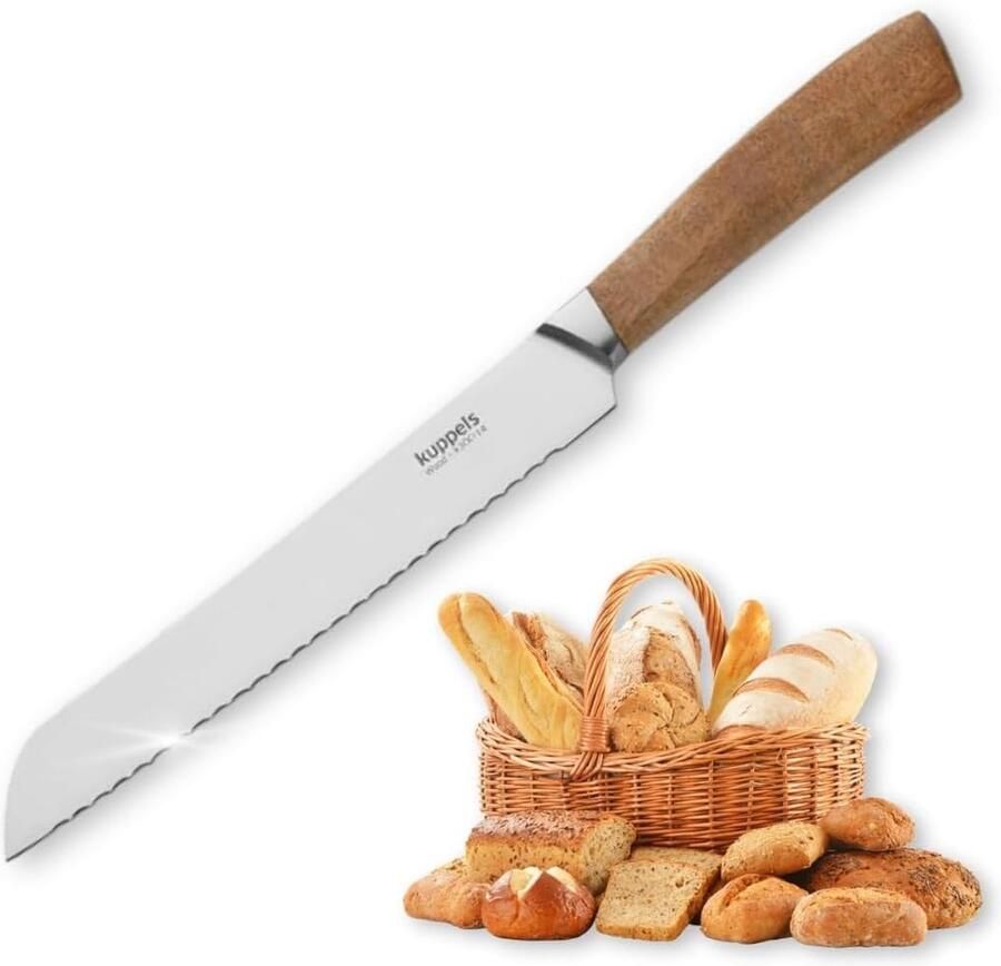 Broodmes WOOD Broodmes met gekartelde rand lemmetlengte 20 cm scherp keukenmes met acaciahouten handvat lemmet van gehard roestvrij staal keukenmes voor nauwkeurig snijden