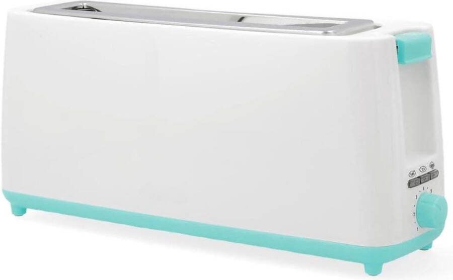 Broodrooster extra lange sleuf Broodrooster Tosti RVS Opwarmen Ontdooien Afbreken 7 Bruiningsniveaus 800W Wit