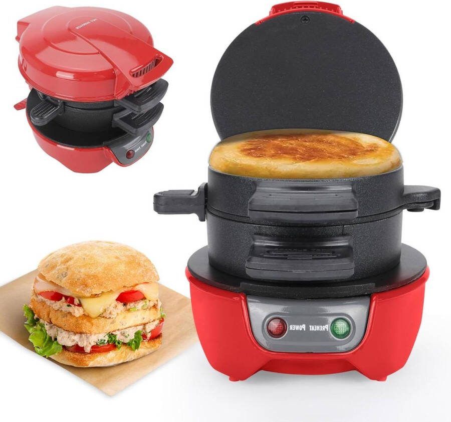 Broodrooster met eierringen en timer efficiënte verwarmingsplaten antiaanbaklaag vaatwasmachinebestendig perfect voor hamburgers snacks snel doe-het-zelf ontbijt