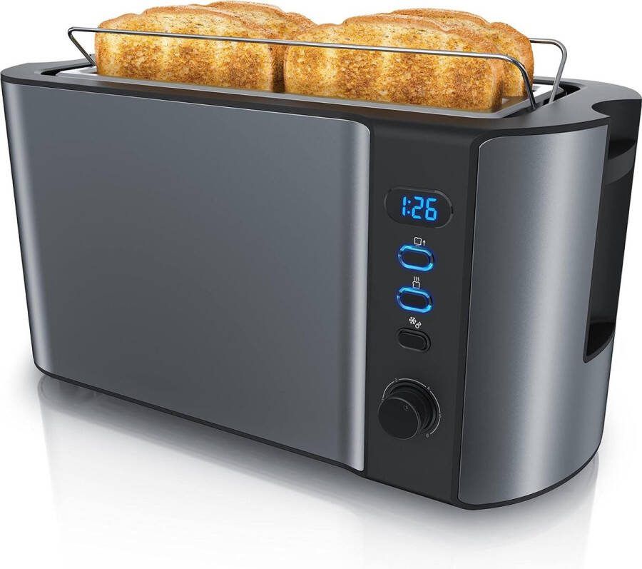 Broodrooster met Tostiklemmen 3 in 1 Broodrooster 6 Niveaus Met kruimellade Grijs Broodrooster 4 sneden broodroosters Toaster
