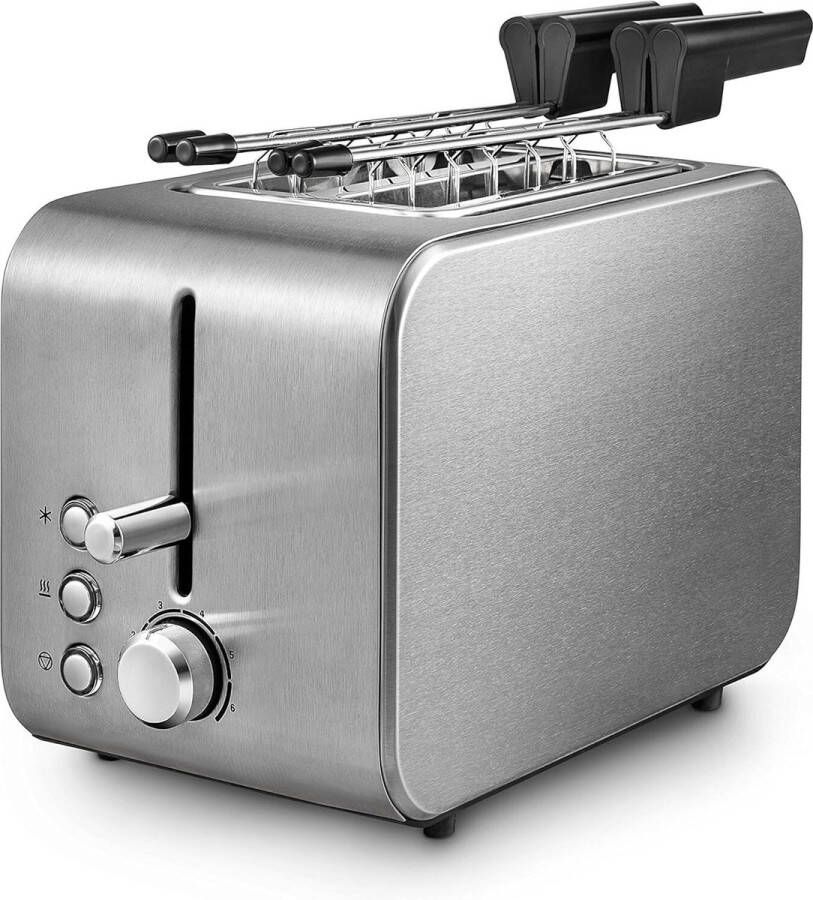 Broodrooster met Tostiklemmen 3 in 1 Broodrooster 6 Niveaus Met kruimellade Zilver Broodrooster 2 sneden broodroosters Toaster