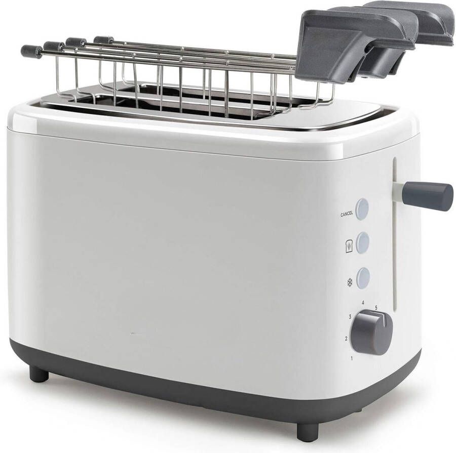 Broodrooster met Tostiklemmen 3 in 1 Broodrooster 7 Niveaus Met kruimellade Wit Broodrooster 2 sneden broodroosters Toaster