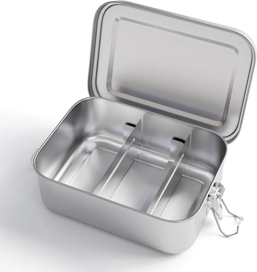 Broodtrommel 2 vakken Roestvrijstalen lunchbox 800 ml Bento box lekvrij Voor kinderen en volwassenen Milieuvriendelijk Metaal