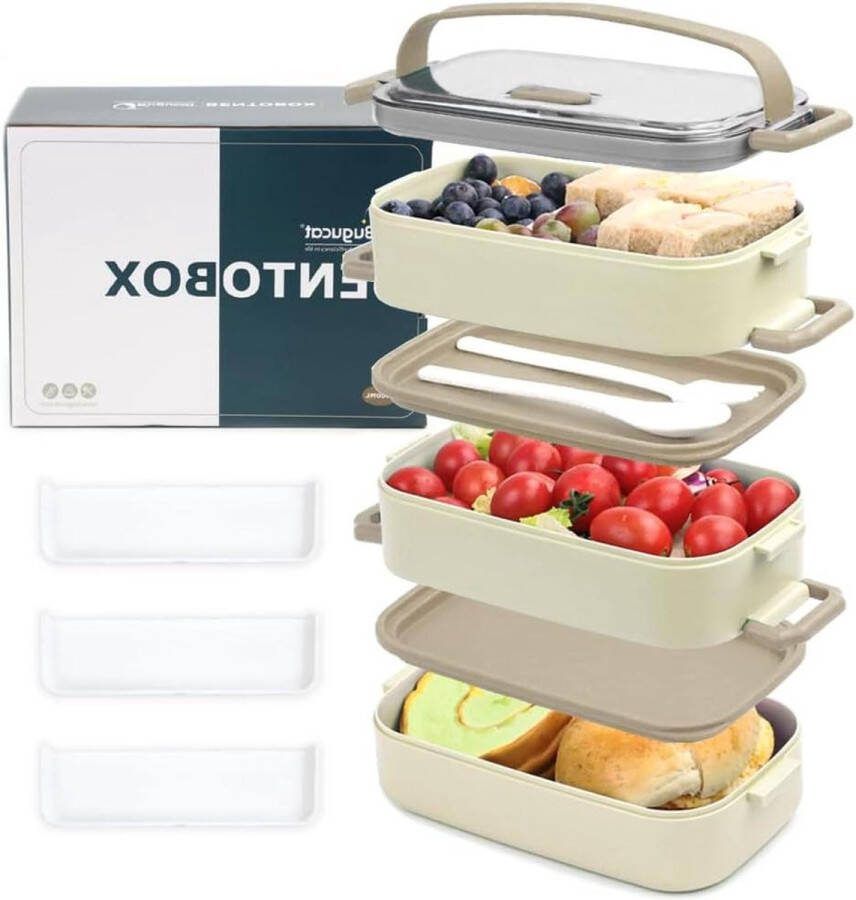 Broodtrommel 3 Vakken Duurzame Snackbox met Lepel Lunchbox voor Volwassenen en Kinderen School Werk Picknick Reizen