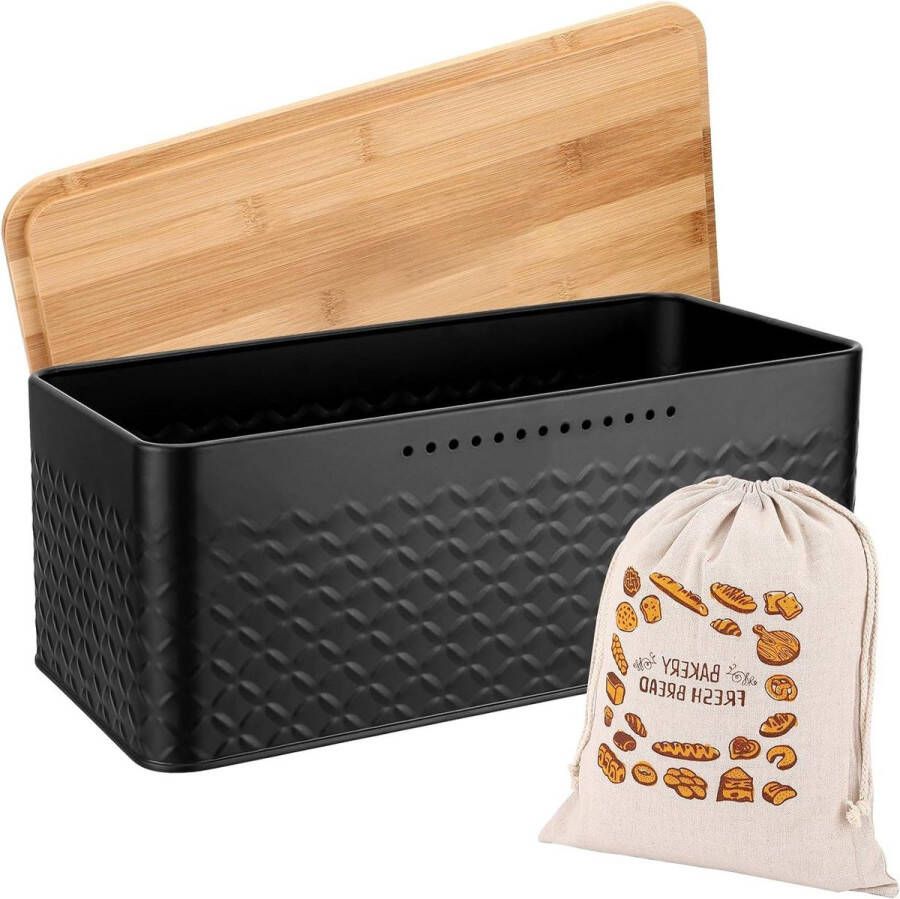 Broodtrommel 33-x-21-x-15-cm-snijplank-koolstofcoating-mat-houten-deksel-linnen-broodzak-ventilatiegaten
