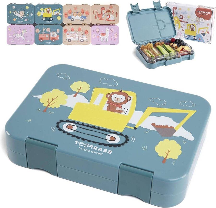 Broodtrommel BPA-vrij lunchbox bento box voor kinderen met vakken snackbox scheidingsvakken jongens meisjes kleuterschool school groot blauw