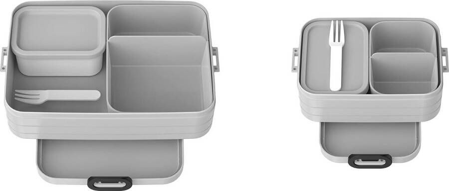Broodtrommel duo-pak midi + groot broodtrommel met bento box lunchbox voor kleine snacks en resten broodtrommel voor volwassenen eetbox met vakken koel grijs
