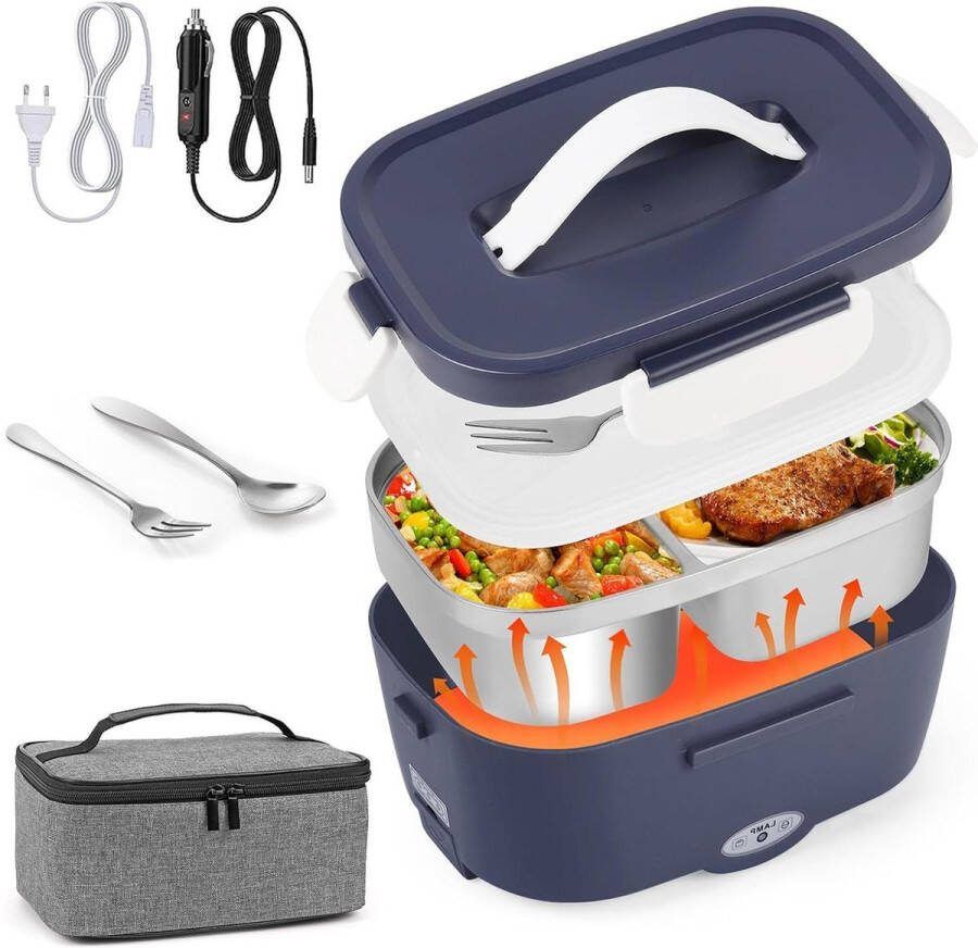 Broodtrommel Elektrische lunchbox voedselverwarmer auto 3-in-1 15 l vork lepel roestvrijstalen verwarming draagbaar warmhoudcontainer