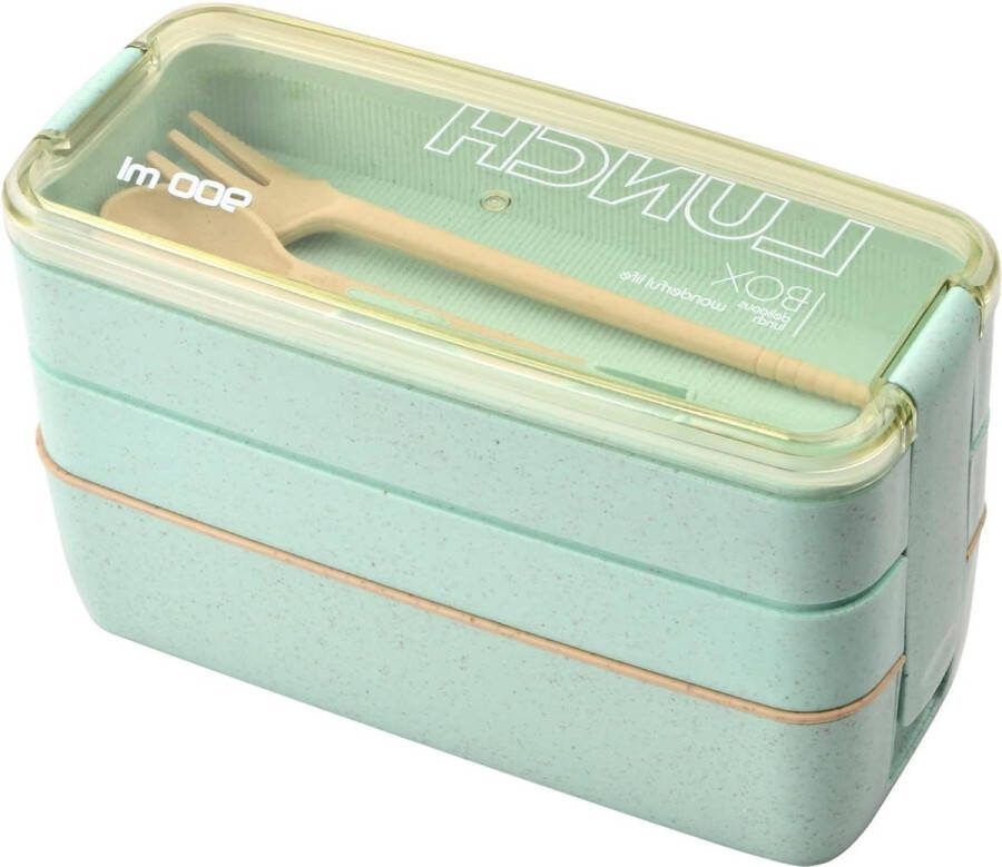 Broodtrommel Herbruikbare lunchbox Maaltijdvoorbereiding Bestek Bento lunchbox 3-compartimenten Stapelbare Voedselopslag Draagbaar Lekvrij Volwassenen