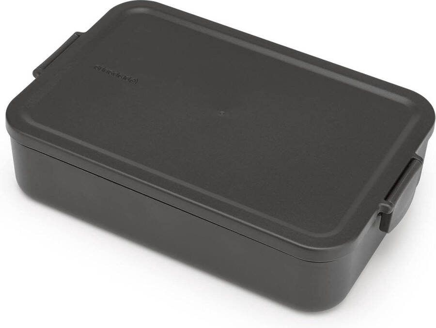 Broodtrommel Large Ruimte voor 8 Boterhammen Deksel met Clips Dark Grey Geschikt voor Diepvries Vaatwasser- & Magnetronbestendig 255 x 167 x 6 cm