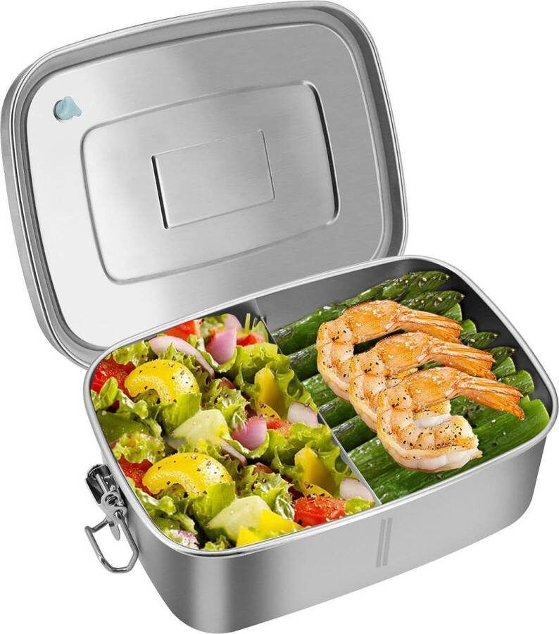 Broodtrommel Lunchbox 1100ML Roestvrijstaal met Compartimenten Lekvrij Bento Box Milieuvriendelijk SchoolKantoorKinderen en Volwassenen