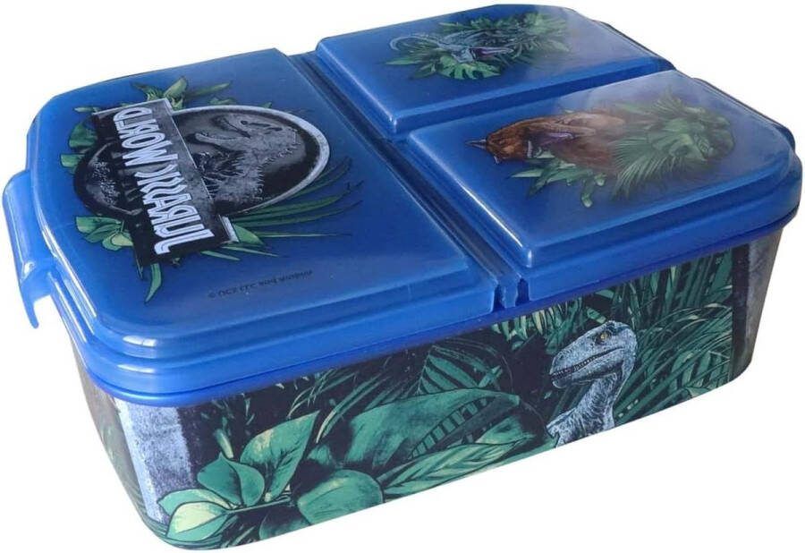 Broodtrommel met 3 vakken voor kinderdagverblijf en scheidingswand Jurassic World thema