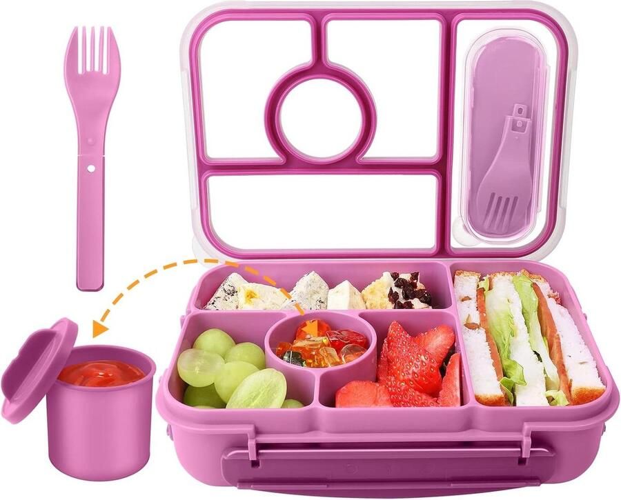 Broodtrommel met vakken voor kinderen Bento Box 1300 ml lunchbox voor volwassenen met sauscontainers magnetron- en vaatwasmachinebestendig