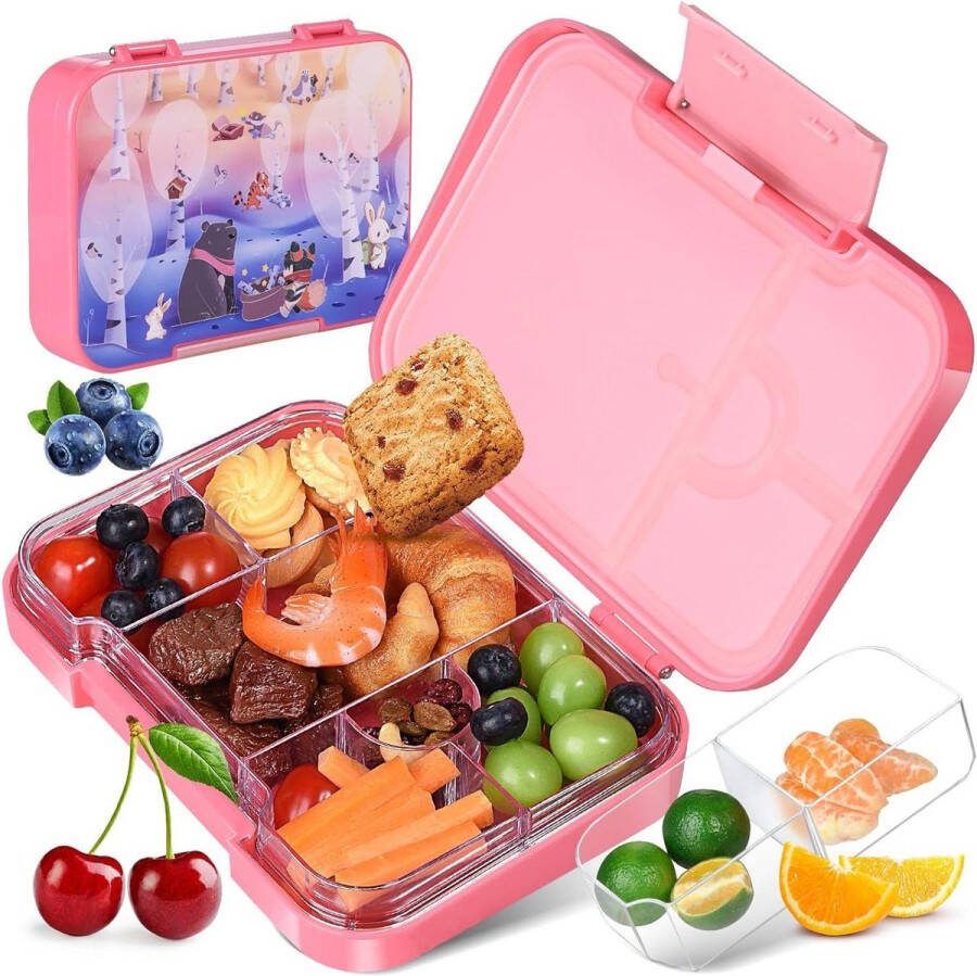 Broodtrommel met vakken voor kinderen BPA-vrije lunchbox Tritan lunchbox broodtrommel met 4 + 2 vakken snackbox broodbox ontbijtbox kinderbroodtrommel voor kleuterschool en school