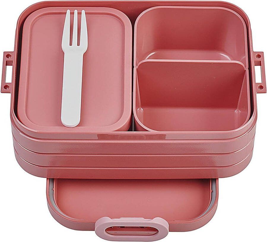 Broodtrommel Midi broodtrommel met bento box voor 2 sandwiches of 4 boterhammen lunchbox voor kleine snacks en resten broodtrommel voor volwassenen eetbox met vakken Vivid Mauve