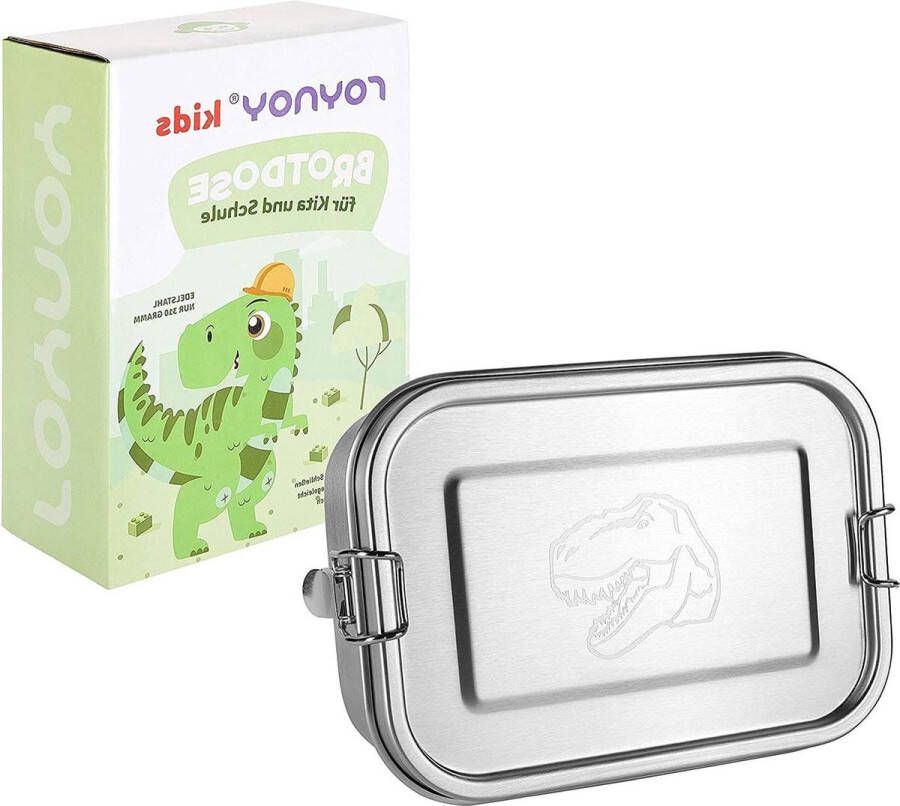 Broodtrommel Roestvrijstalen kinderen waterdicht scheidingswand-Bento Box ontbijtbox kleuterschool school (T-Rex)
