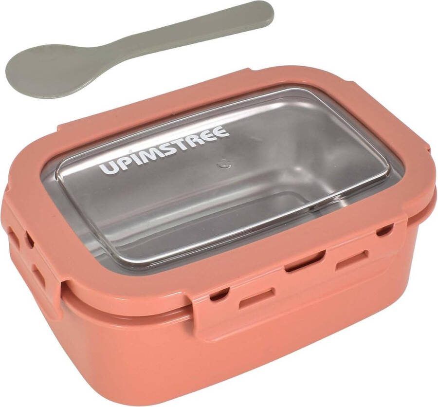 Broodtrommel van roestvrij staal lekvrij lunchbox 800 ml met een lepel snapsluiting robuuste bento box voor werk picknick voor volwassenen en kinderen oranje