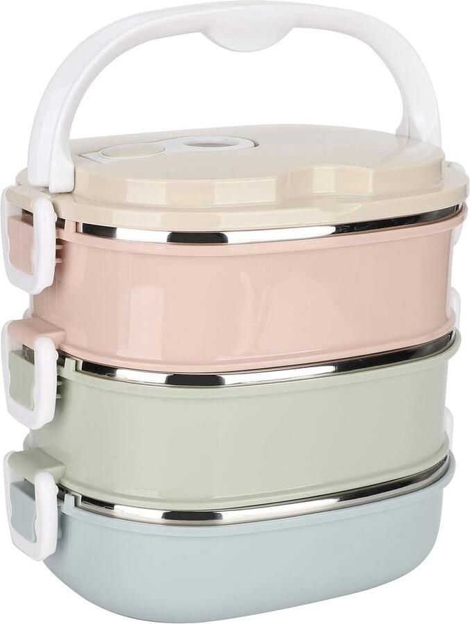 Broodtrommel van roestvrij staal luchtdichte bento-box draagbare thermo-lunchbox met handvat voor kantoor werklunch school 18 x 15 cm (#3 lagen)