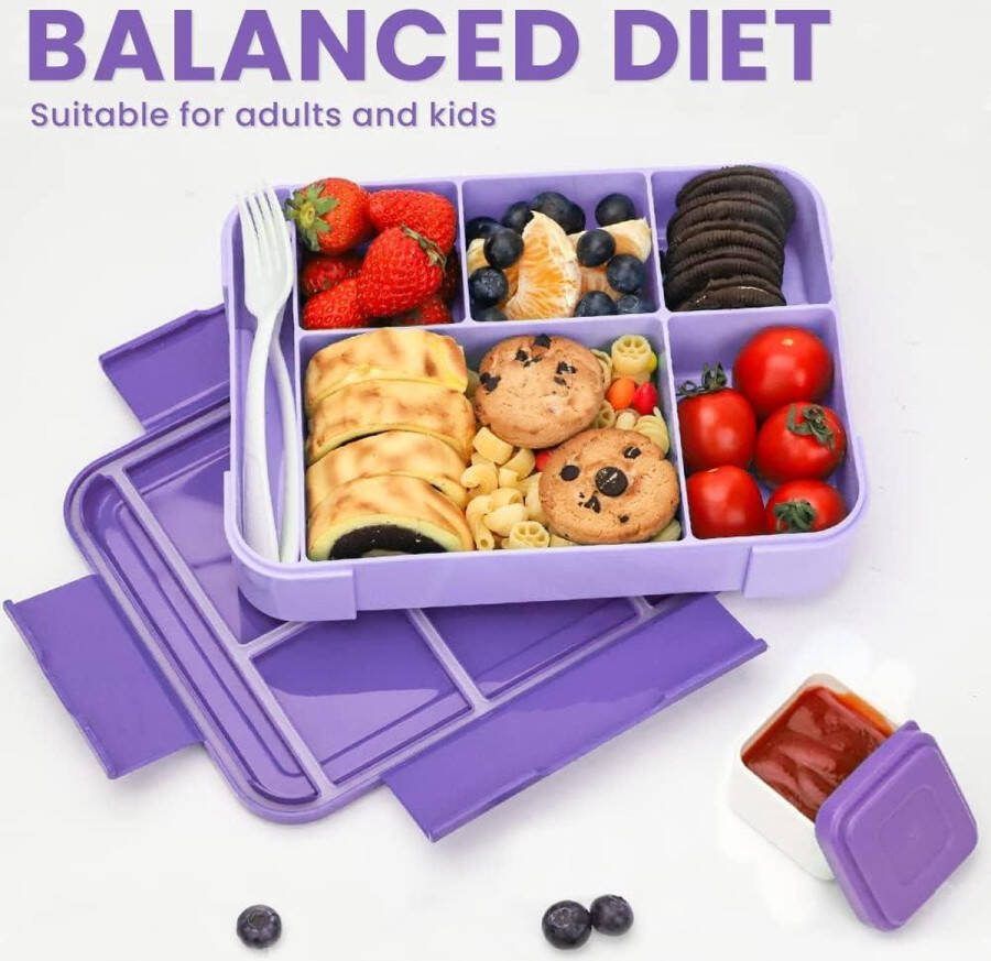 Broodtrommel voor kinderen lunchbox met vakken 1330 ml set van 2 bento box lekvrij 6 vakken bestekset ontbijtdoos voor meisjes snackbox broodtrommel