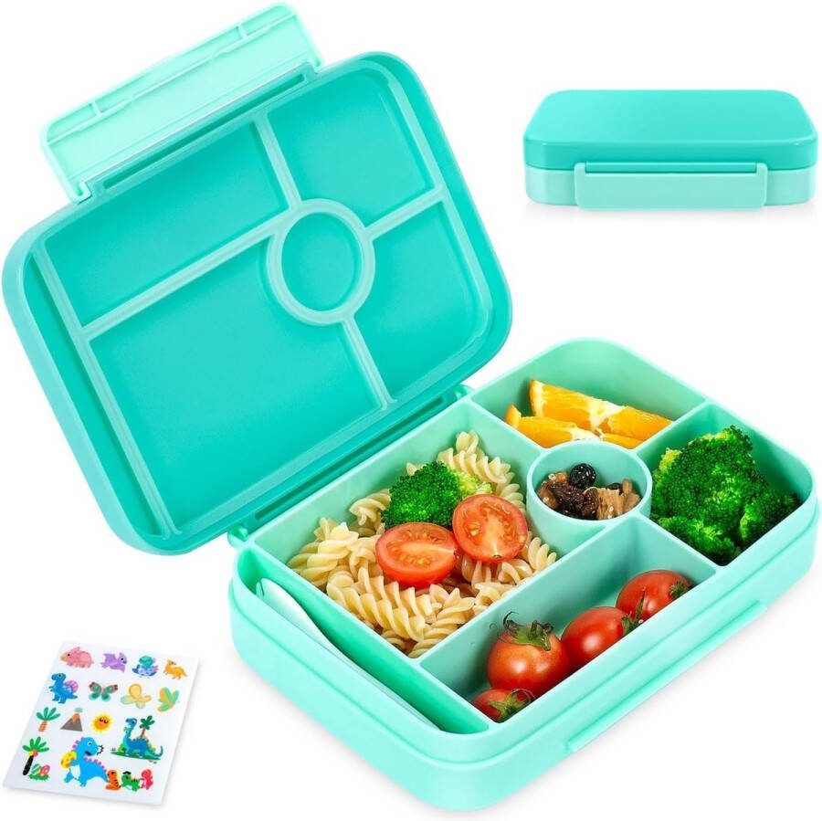 Broodtrommel voor kinderen met vakken 1050 ml lekvrije bento-box kinderlunchbox lekvrij met 5 vakken snackbox broodtrommel voor meisjes en jongens magnetron vaatwasmachinebestendig