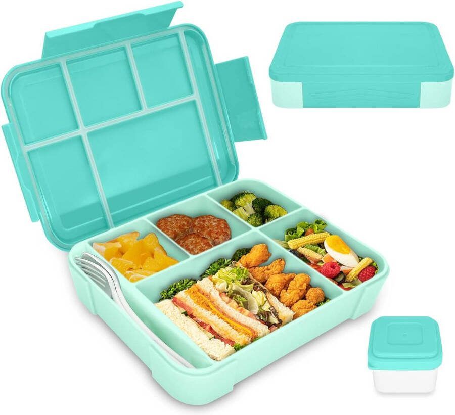 Broodtrommel voor kinderen met vakken 1300 ml snackbox voor kinderen lekvrij bento box lunchbox voor kinderen lunchbox voor kleuterschool en school (munt)
