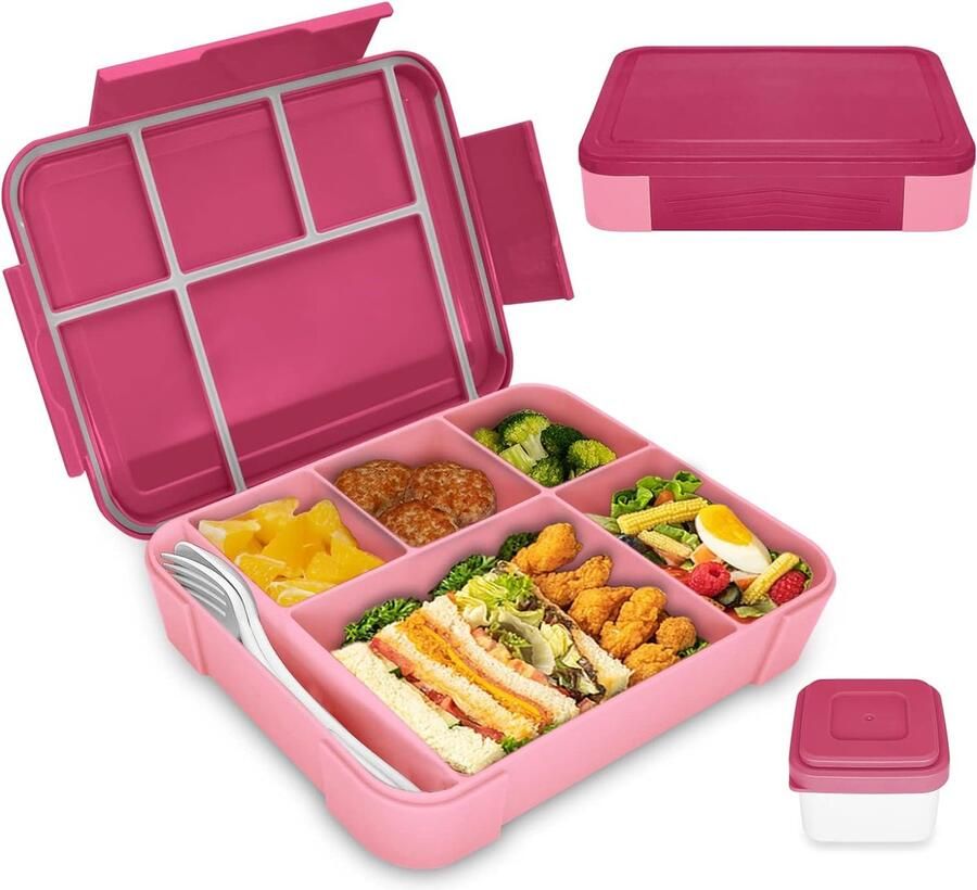 Broodtrommel voor kinderen met vakken 1300 ml snackbox voor kinderen lekvrij bento box lunchbox voor kinderen lunchbox voor kleuterschool en school (roze)