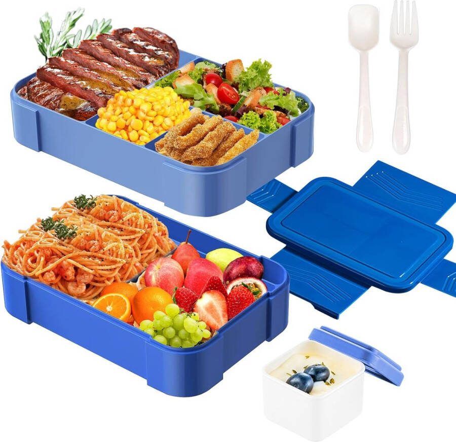 Broodtrommel voor kinderen met vakken 1550 ml Bento Box lunchbox voor kinderen en volwassenen lekvrij bento box met 6 vakken ontbijtdoos voor kinderen kleuterschool school