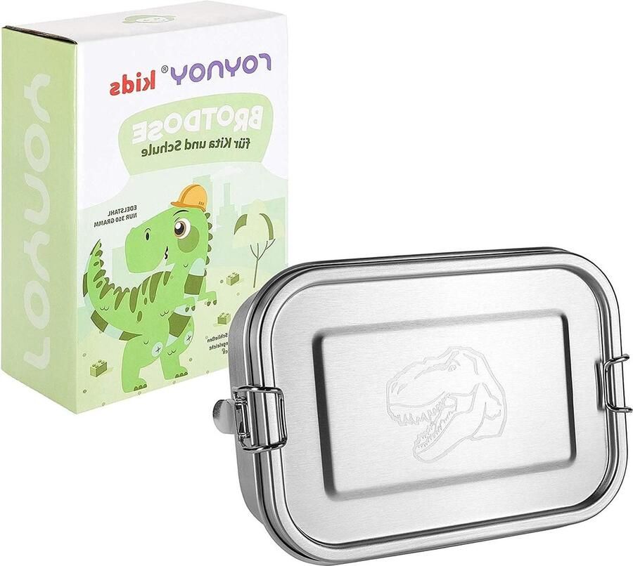 Broodtrommel waterdicht roestvrijstalen met scheidingswand Bento Box voor kinderen T-Rex rugby kleuterschool school