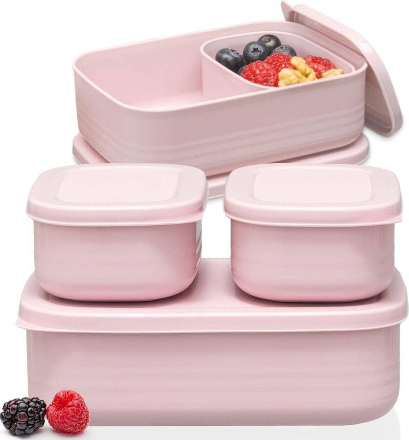 Broodtrommels lchboxset 1 x 900 ml + 2 x 280 ml broodtrommel met vakken voor kinderen en volwassenen te gebruiken als boterbroodtrommel broodtrommel (roze 1 x 900 ml 2 x 280 ml)