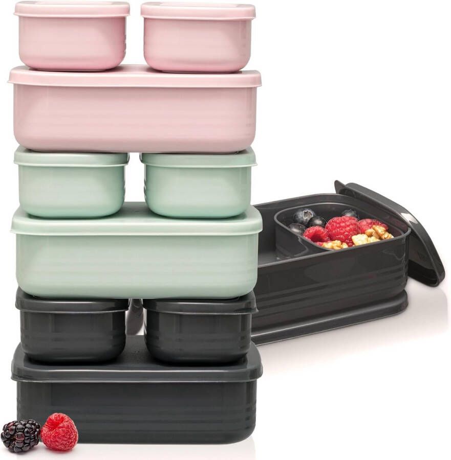 Broodtrommels lchboxset 1 x 900 ml + 2 x 280 ml broodtrommel met vakken voor kinderen en volwassenen te gebruiken als boterhamtrommel broodtrommel mintgroen spacezwart roze 3 x 900