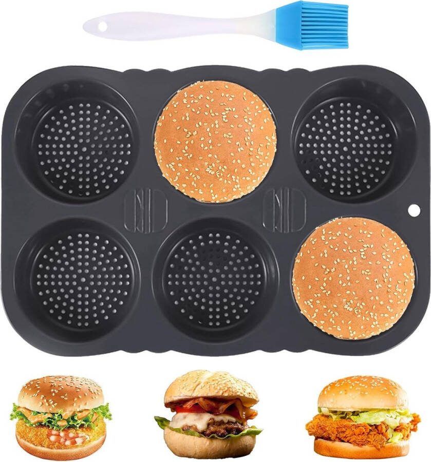 Broodvorm 6 gaten non-stick met siliconen olieborstel diameter 10 cm
