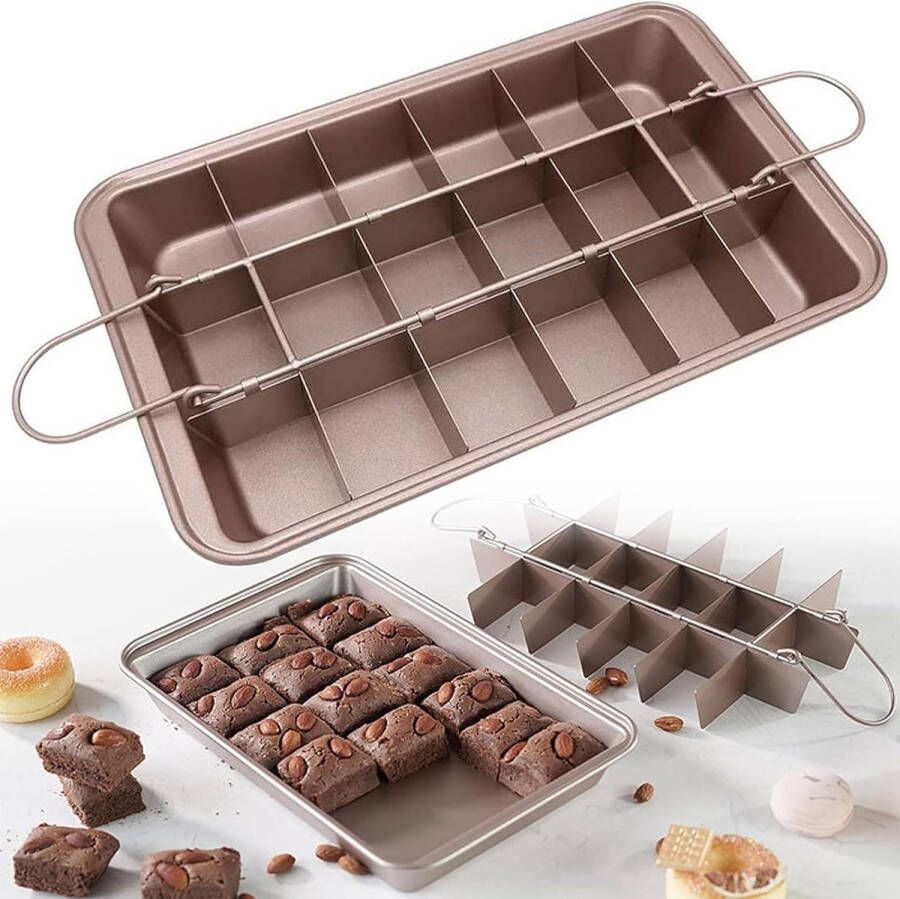 Brownie Bakvorm bakplaat antiaanbaklaag met 18 scheidingswanden rechthoekig Brownie bakvorm bakaccessoires voor taarten voedselbakvorm van koolstofstaal