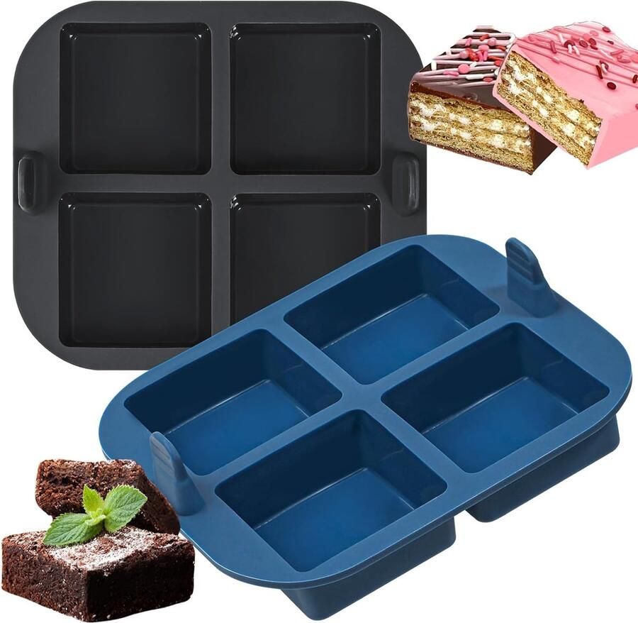 Brownie bakvorm siliconen mal heteluchtfriteuse 2 stuks siliconen cakevorm brownievorm voor muffincake (blauw grijs)