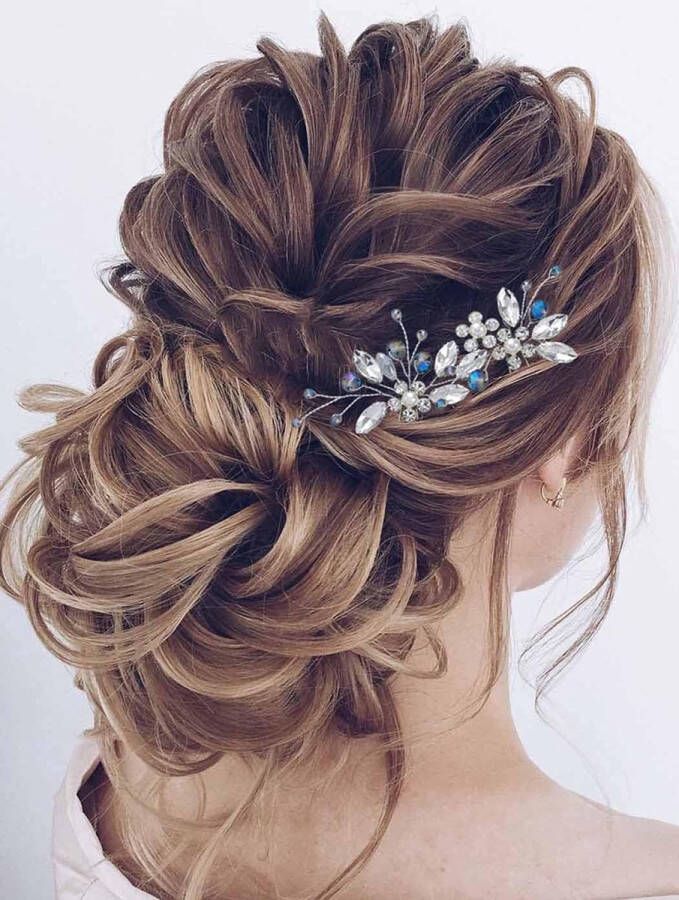 Bruid Bruiloft 2x stuks Haarspelden Zilver Kristal Haar Stuk Strass Bloem Hoofdstuk Bruids Haaraccessoires voor Vrouwen Meisjes Bruidsmiads