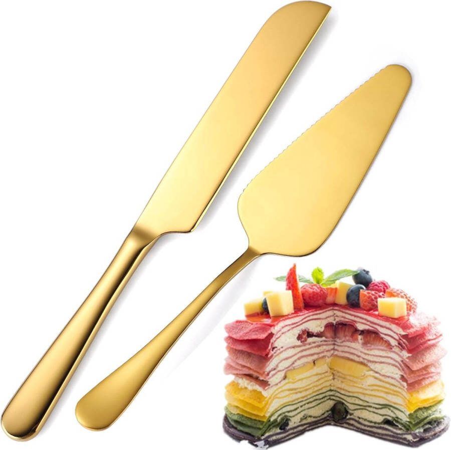 Bruidstaart mes en serverset goud verguld roestvrij staal taartschep gekartelde taartschep voor bruiloft verjaardag feesten bruidsfeest