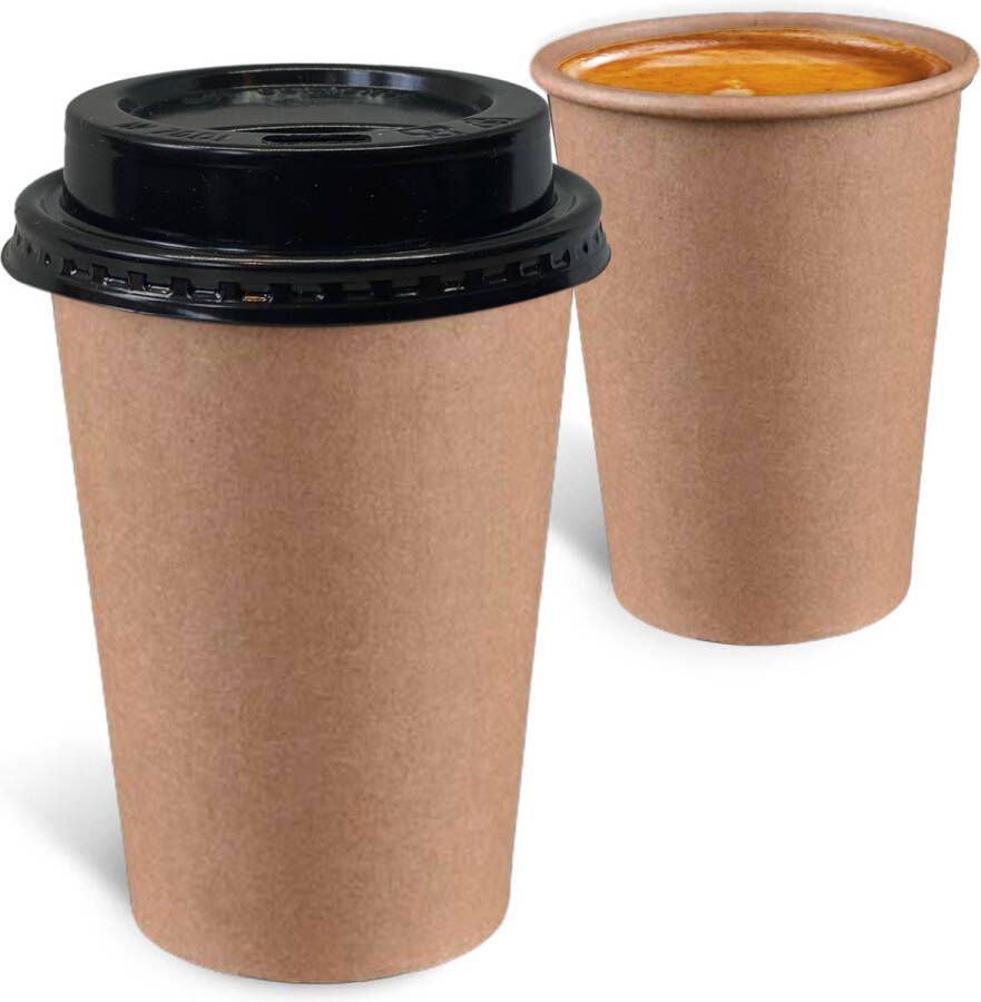 Bruine koffiebekers 180 ml voor koffie inclusief deksel 100 stuks