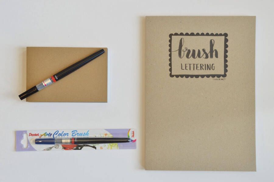 Brush Lettering A4 Papierblok + 1 x A6 Handlettering Blok (extra dik) + 2 x Pentel Color Brushes