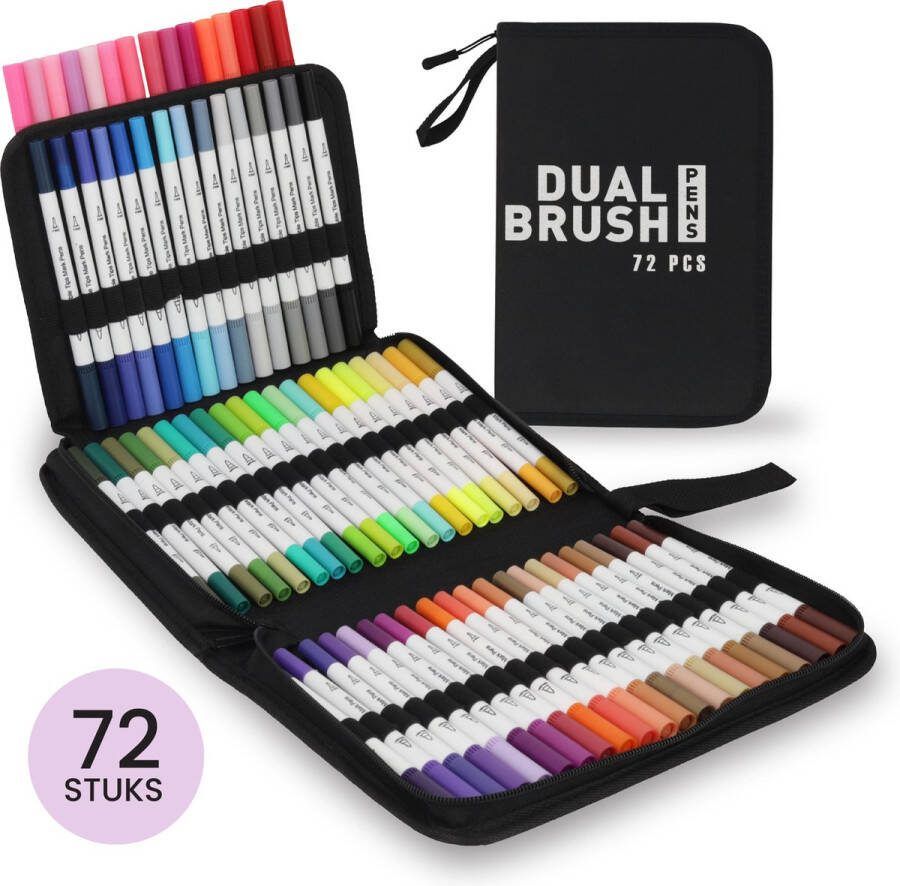 Brush Pennen 72 Kleuren Penseelpunt en Fineliner Tip Penseelstift Brush Stiften