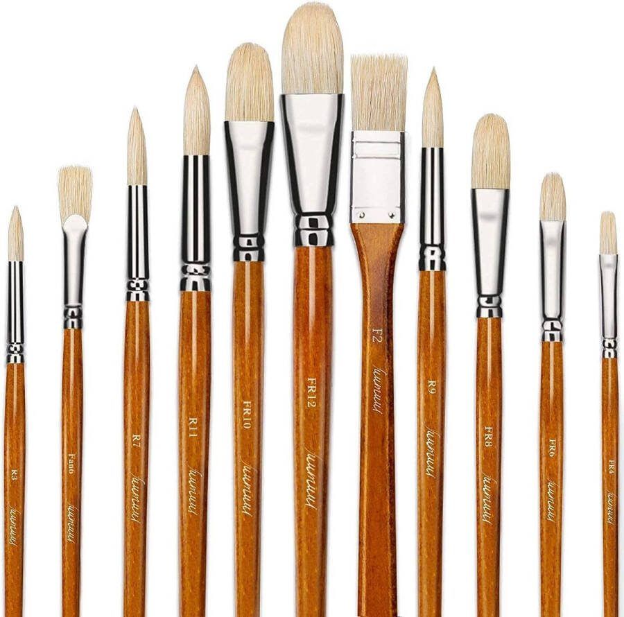 Brush Set Schilderen 11 Piece 100% Natuurlijke Chungking Pure Borstel Kunstenaar Borstel met Één Gratis Draagdoos Ideale Brush Set voor Olieverfschilderij Acrylverf Gouache en Geel