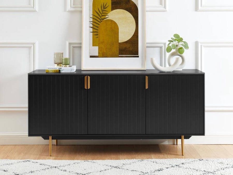 Buffetkast 3 deuren MDF en metaal zwart en goud LIKANA L 160 cm x H 76 cm x D 47 cm