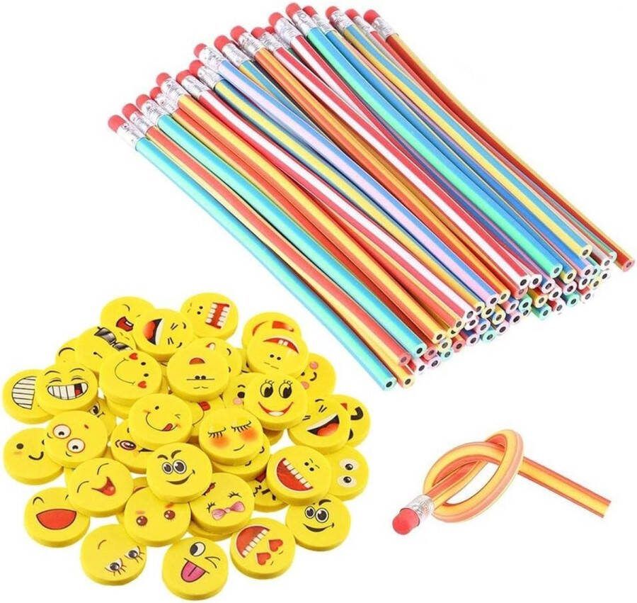 Buigpotloden voor kinderen en emoji smiley gummen buigbare potloden flexibele potloden voor kinderen feestjes en kleine geschenken 80 stuks