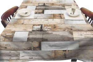 Buiten tafelkleed tafelzeil houten planken bruin 140 x 300 cm rechthoekig Tuintafelkleed tafeldecoratie met houtlook